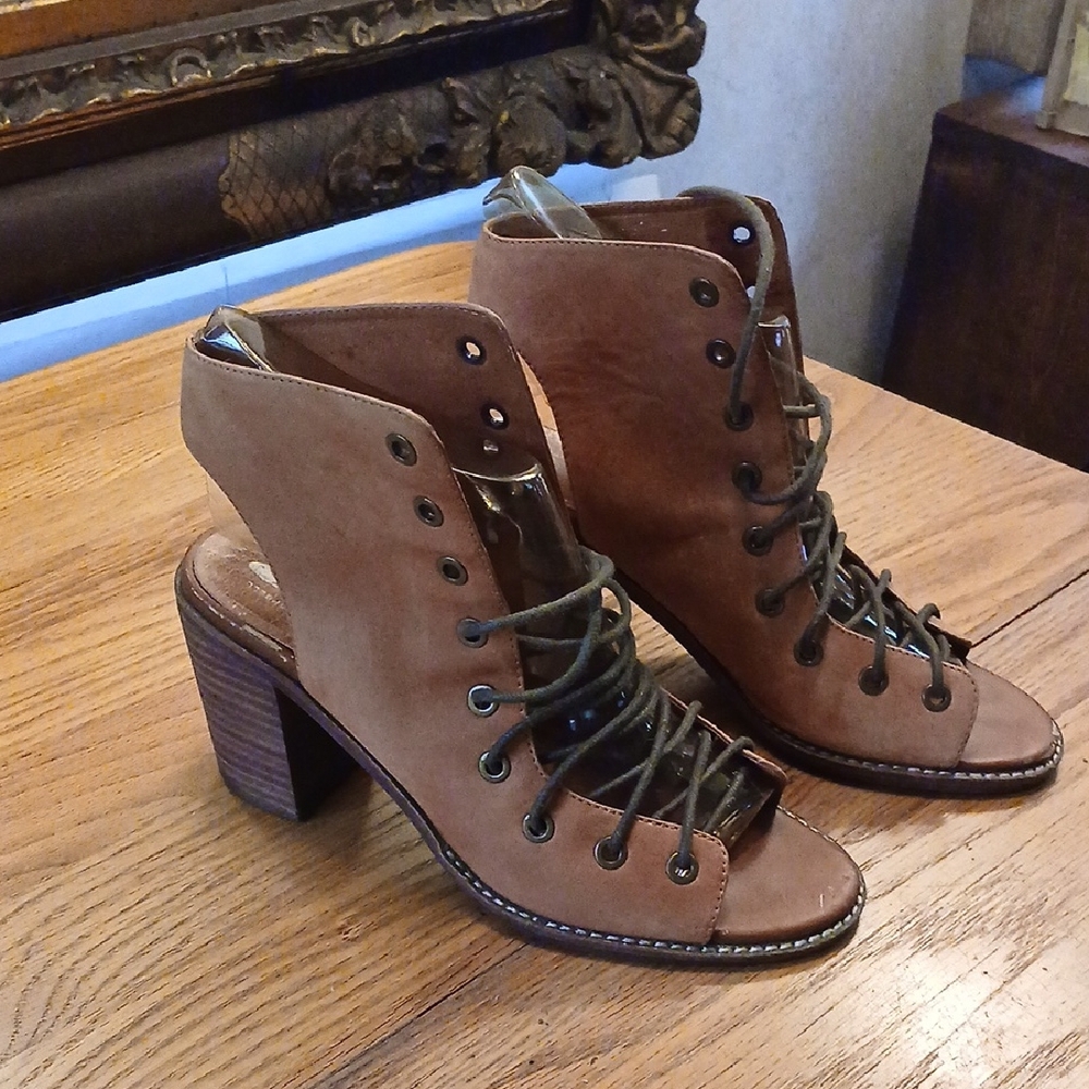 Free People Tan Lace-Up Heeled Boots